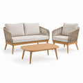 Set salotto da giardino 3 pezzi beige in legno massello di acacia e corda di polipropilene con divano 2 posti poltrona e tavolino ovale divano 130 x 70 x 78 cm