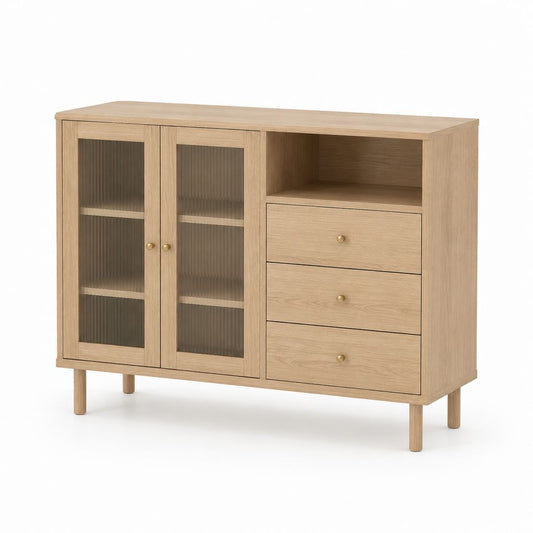 Credenza da cucina con ante in vetro scanalato rovere 120 x 40 x 90 cm