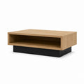 Tavolino da caffè rettangolare rovere e nero in MDF 100 x 60 x 36 cm con vano a giorno