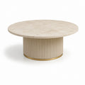 Tavolino da caffè rotondo beige in pietra sinterizzata e MDF 90 x 40 cm