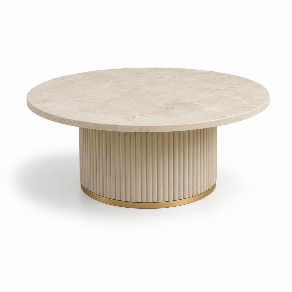 Tavolino da caffè rotondo beige in pietra sinterizzata e MDF 90 x 40 cm