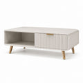 Tavolino da caffè rettangolare bianco in MDF laccato con cassetto e vano a giorno 100 x 50 x 45 cm
