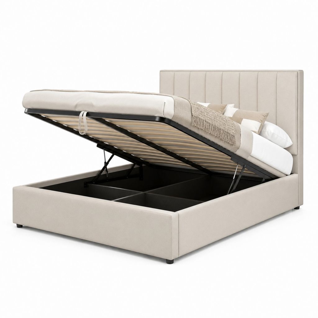 Letto contenitore matrimoniale beige in poliestere rettangolare con doghe 160 x 200 cm 172 x 215 x 110 cm