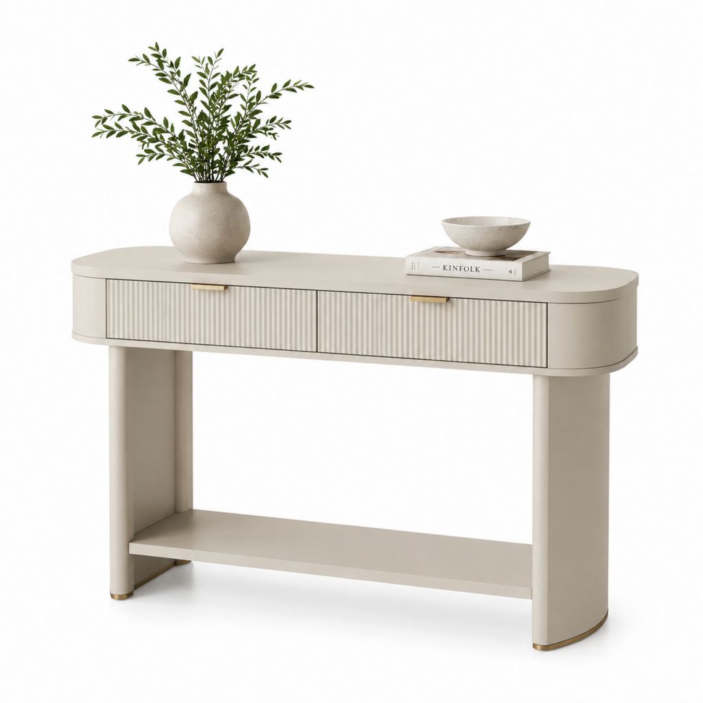 Consolle ingresso con 2 cassetti e ripiano color crema in MDF 120 x 35 x 80 cm