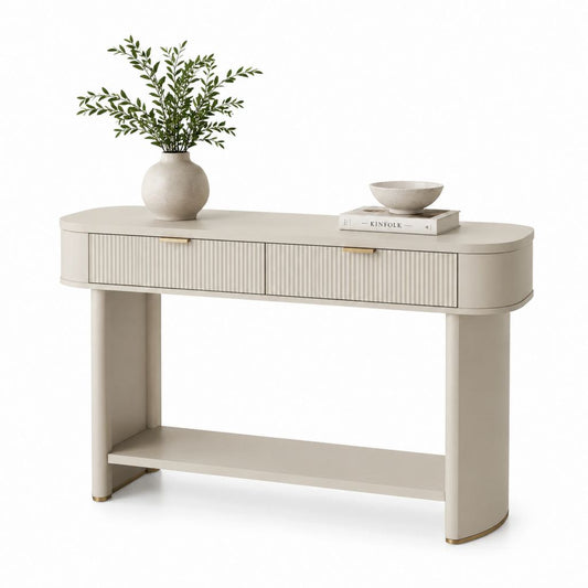 Consolle ingresso con 2 cassetti e ripiano color crema in MDF 120 x 35 x 80 cm