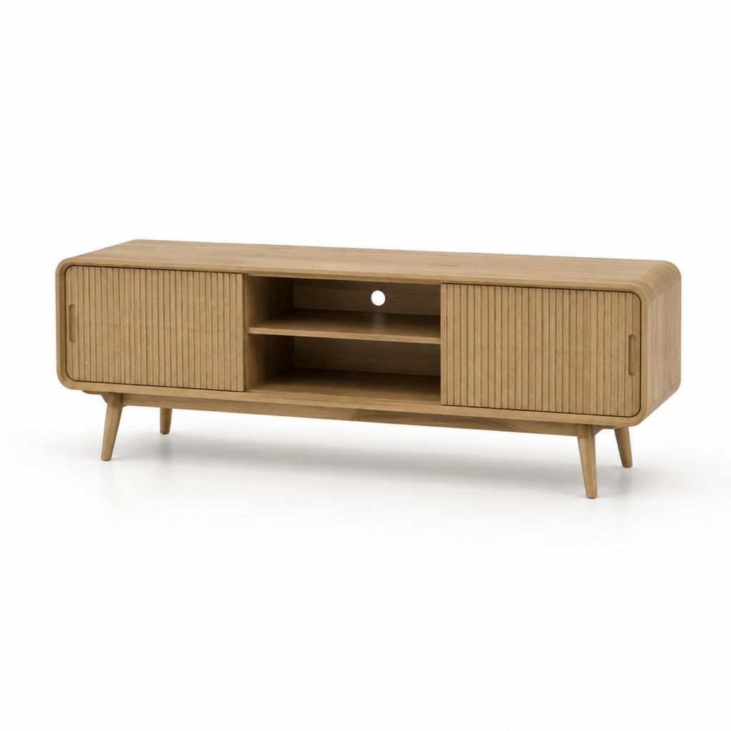 Mobile TV rettangolare rovere naturale in MDF impiallacciato 180 x 40 x 60 cm con 2 ante scorrevoli