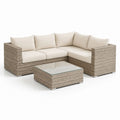 Set divano da giardino angolare 3 posti beige in rattan PE con tavolino 208 x 208 x 73 cm