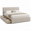 Letto contenitore matrimoniale beige in poliestere con cassetti laterali 160 x 200 cm