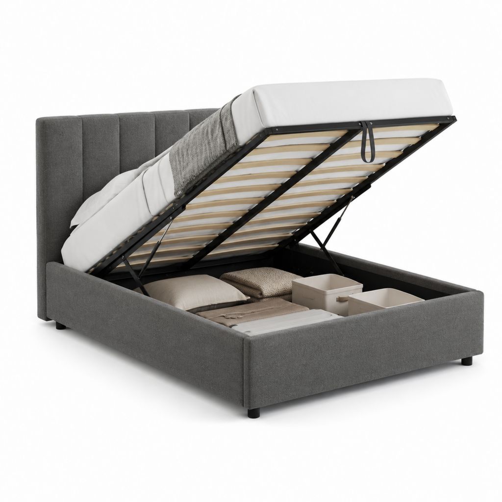 Letto contenitore matrimoniale grigio in poliestere con rete a doghe 160 x 200 cm