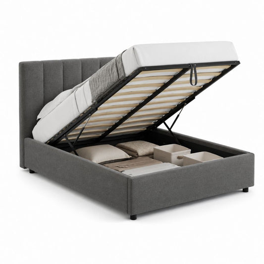 Letto contenitore matrimoniale grigio in poliestere con rete a doghe 160 x 200 cm