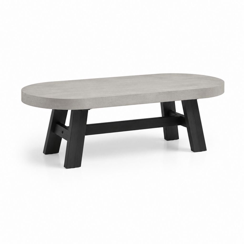 Tavolino da caffè ovale grigio e nero in MDF e legno massello 120 x 60 x 45 cm