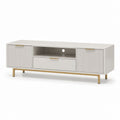 Mobile TV bianco in MDF rettangolare con ante scanalate e struttura in acciaio 160 x 40 x 55 cm