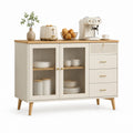 Credenza da cucina con vetrina e cassetti bianco crema in MDF e vetro rigato 120 x 40 x 90 cm