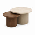 Set 2 Tavolini da Caffè Rotondi Beige e Noce in MDF con Rivestimento PVC Ø80 x 45 cm e Ø60 x 38 cm