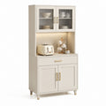 Credenza da cucina bianco avorio in MDF e vetro rigato con 4 ante 1 cassetto 80 x 40 x 180 cm