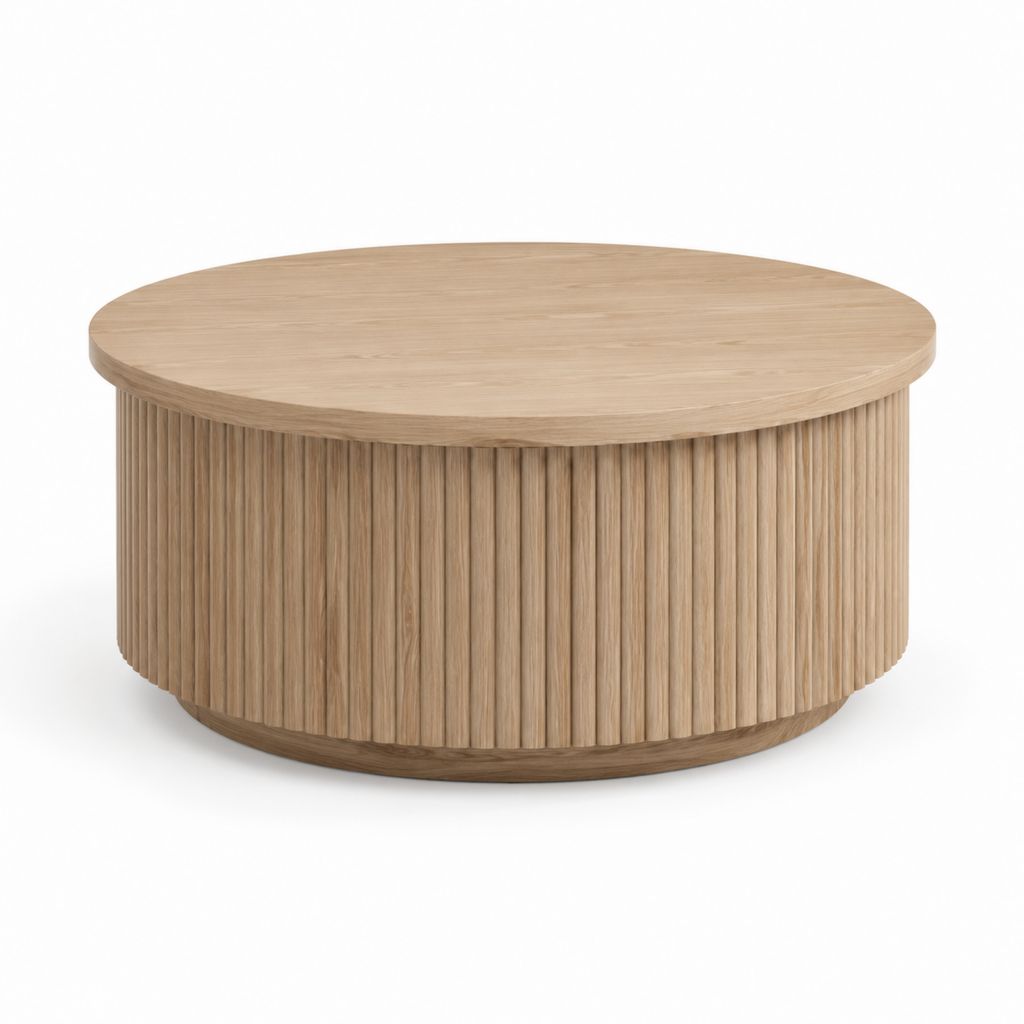 Tavolino da caffè rotondo color rovere in MDF impiallacciato 80 x 80 x 35 cm