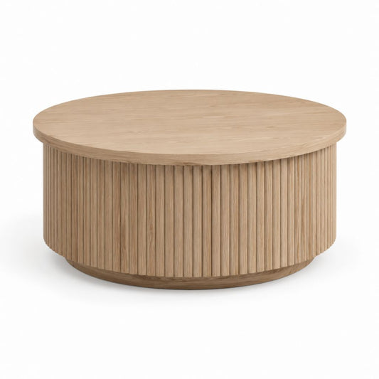 Tavolino da caffè rotondo color rovere in MDF impiallacciato 80 x 80 x 35 cm
