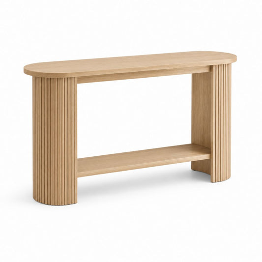 Consolle da ingresso rovere chiaro in MDF impiallacciato forma ovale 120 x 35 x 80 cm