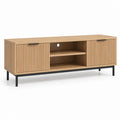 Mobile TV in rovere impiallacciato con ante scanalate e ripiani 160 x 40 x 60 cm