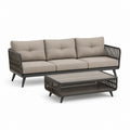 Set divano da giardino 3 posti con tavolino grigio tortora in alluminio e corda PE 210 x 82 x 76 cm
