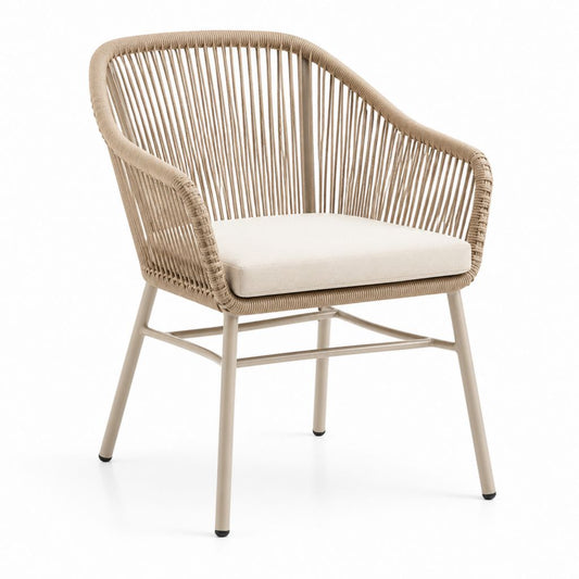 Sedia da giardino con braccioli beige in alluminio e corda PE 67 x 63 x 78 cm