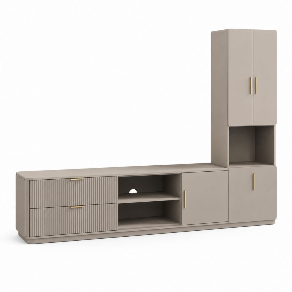 Parete attrezzata TV tortora in pannello MDF rettangolare 240 x 40 x 180 cm