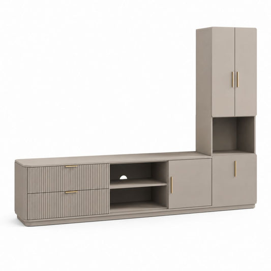 Parete attrezzata TV tortora in pannello MDF rettangolare 240 x 40 x 180 cm