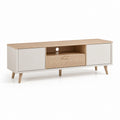 Mobile TV con 2 ante e cassetto bianco e rovere chiaro in pannelli di particelle 160 x 40 x 55 cm