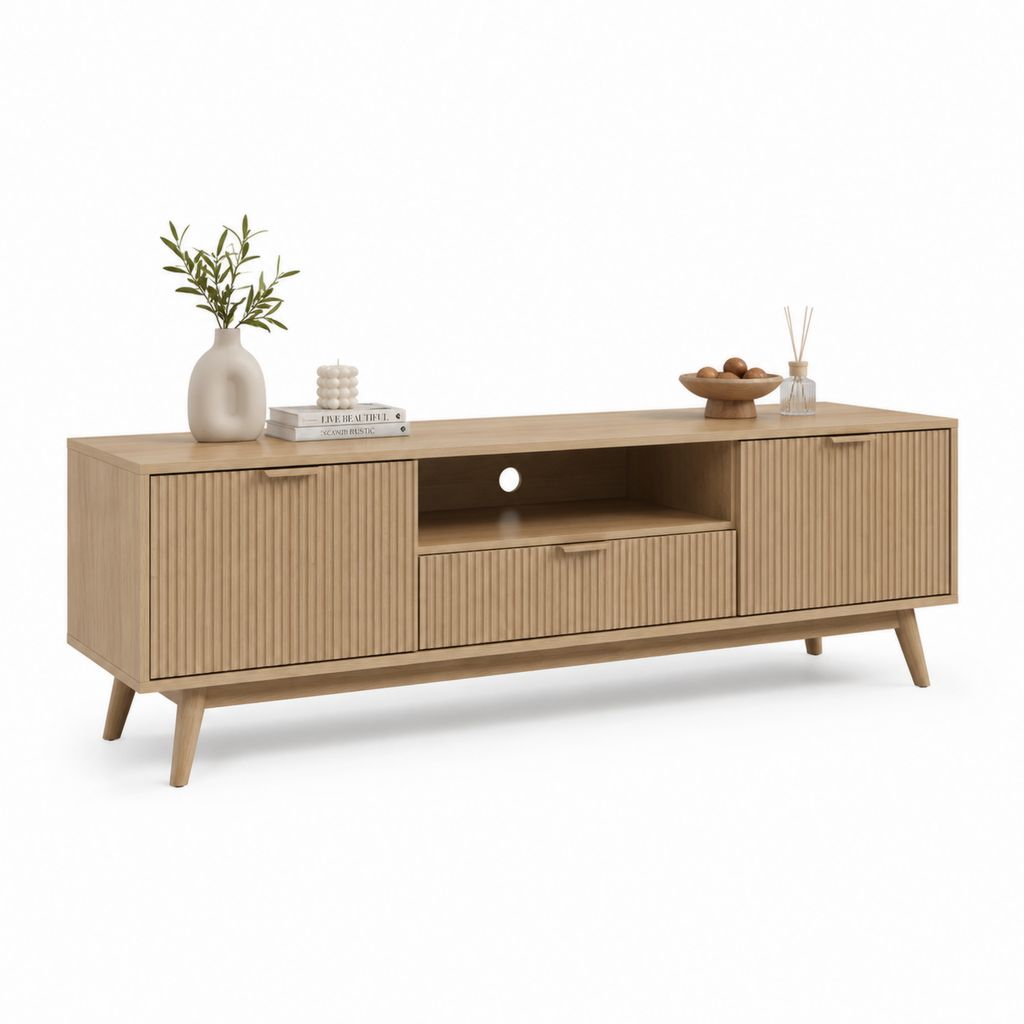Mobile TV rettangolare rovere chiaro in MDF impiallacciato 180 x 40 x 60 cm