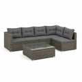Set divano angolare da giardino 5 posti grigio antracite in polyrattan con tavolino in vetro 220 x 220 x 65 cm