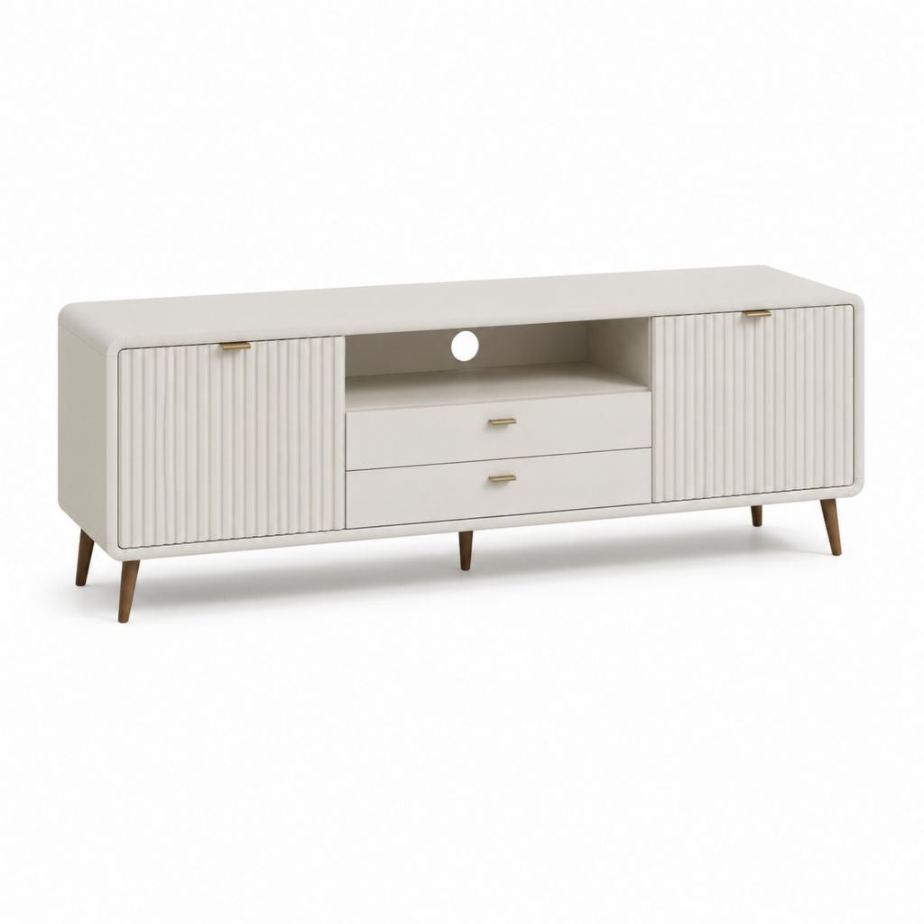 Mobile porta TV bianco in MDF con ante scanalate e 2 cassetti 160 x 40 x 60 cm