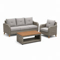 Set salotto da giardino 3 pezzi grigio in rattan PE con divano 3 posti poltrona e tavolino 180 x 70 x 60 cm